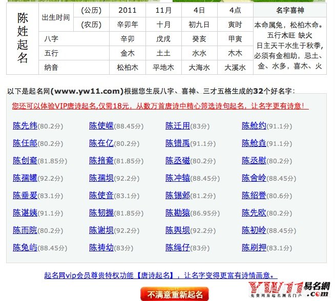 八字五行自動生成名字